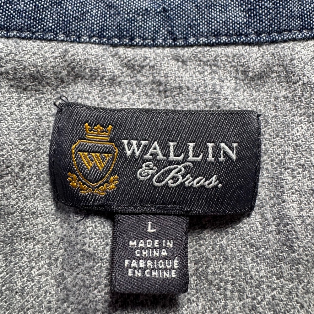 Wallin & Bros Shirt Mens Large Gray Long Sleeve Button Front Flannel - Picture 3 of 9